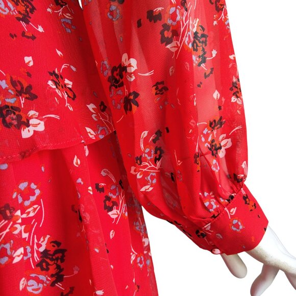 AAKAA Twist Bodice w Peplum Abstract Floral Sheer Flowy Mini Dress Lined S NWT - Picture 11 of 13